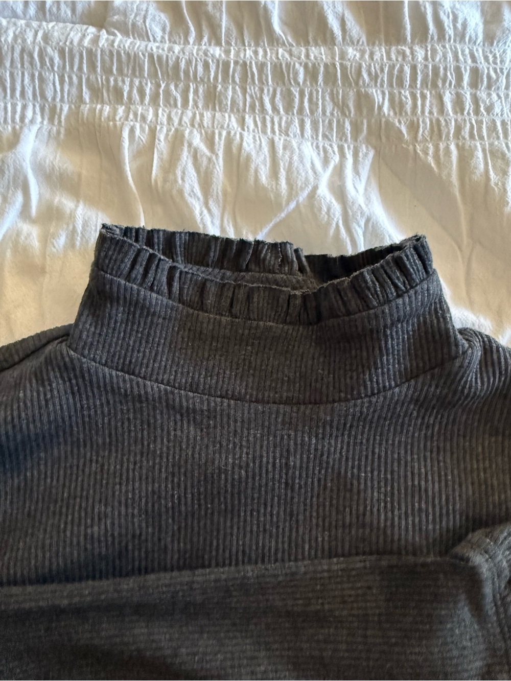 J. Crew Charcoal Rib Ruffle Mock Neck Slim fit Shirt Size Large - Picture 4 of 9